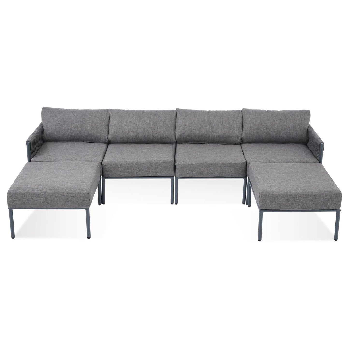 GO 6-Pieces Aluminum Patio Furniture Set, Modern Metal Outdoor Conversation Set Sectional Sofa With Removable Olefin Extra Thick Cushions 5.9" Cushion, Grey himalipasal