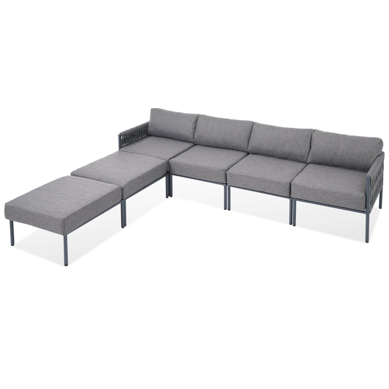 GO 6-Pieces Aluminum Patio Furniture Set, Modern Metal Outdoor Conversation Set Sectional Sofa With Removable Olefin Extra Thick Cushions 5.9" Cushion, Grey himalipasal