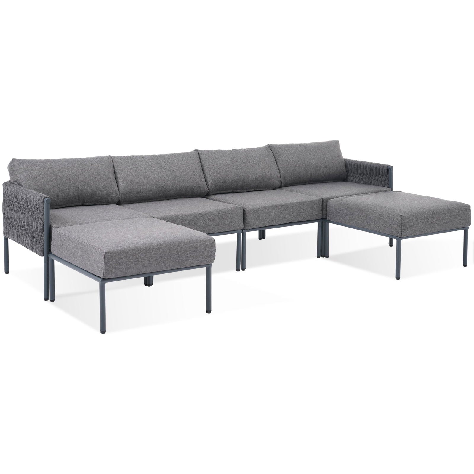 GO 6-Pieces Aluminum Patio Furniture Set, Modern Metal Outdoor Conversation Set Sectional Sofa With Removable Olefin Extra Thick Cushions 5.9" Cushion, Grey himalipasal