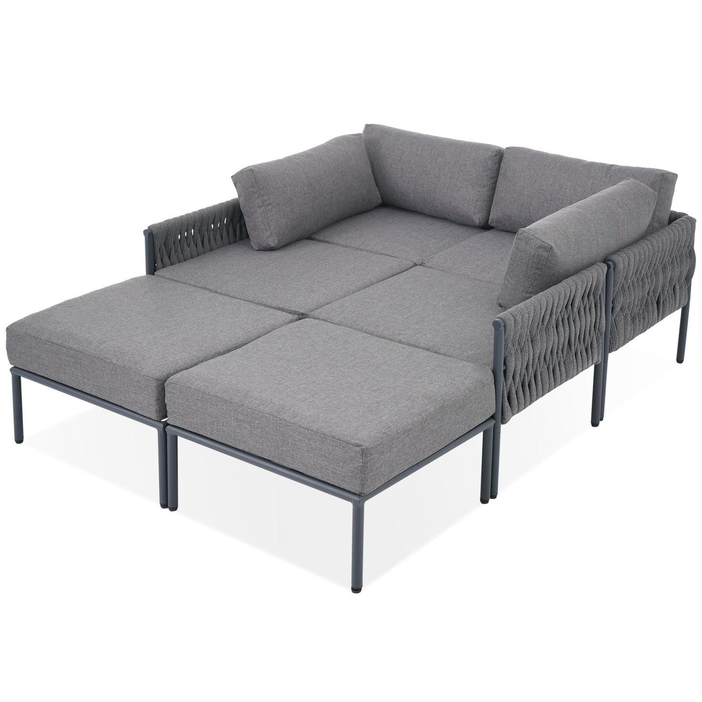 GO 6-Pieces Aluminum Patio Furniture Set, Modern Metal Outdoor Conversation Set Sectional Sofa With Removable Olefin Extra Thick Cushions 5.9" Cushion, Grey himalipasal