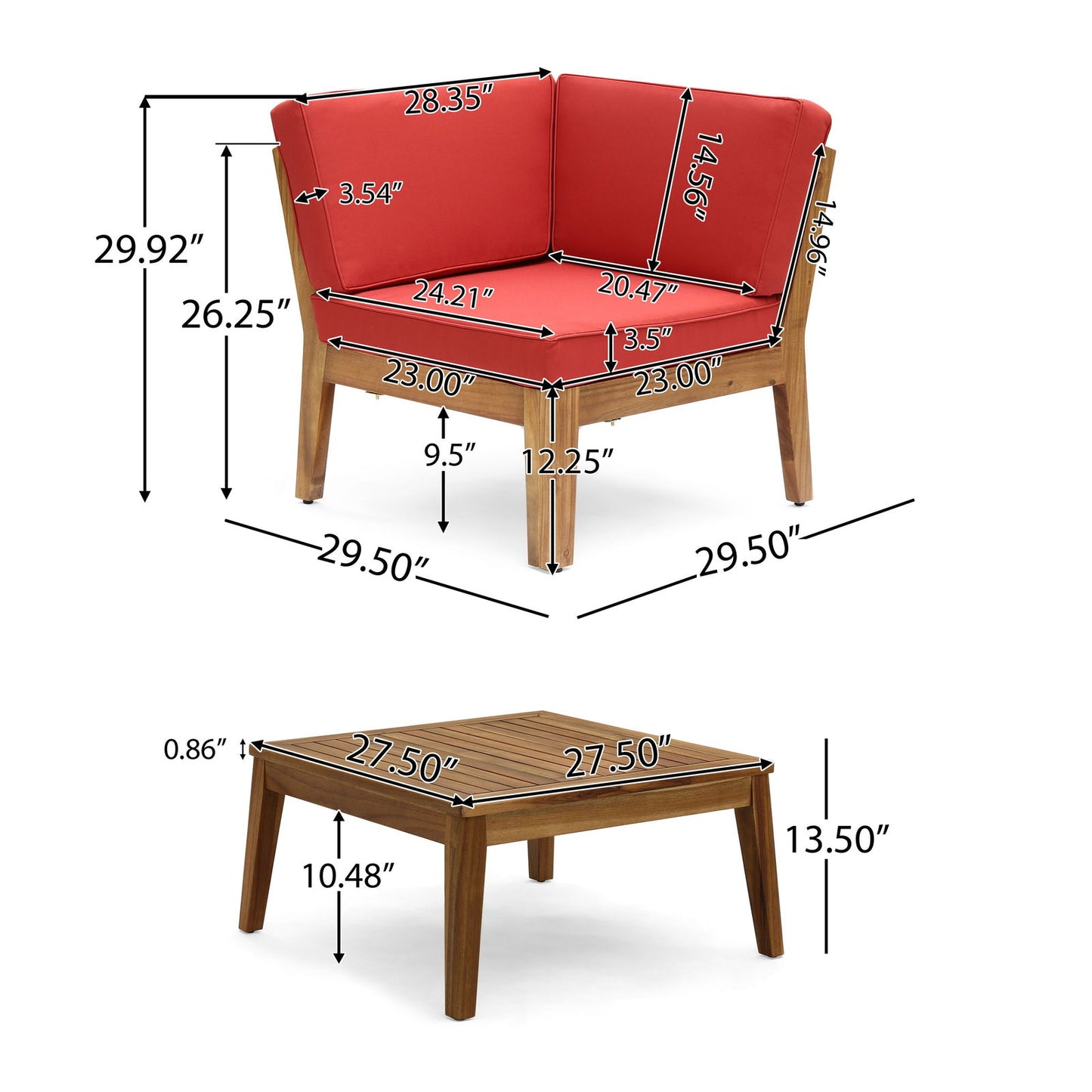 GRENADA CORNER AND COFFEE TABLE, RED himalipasal