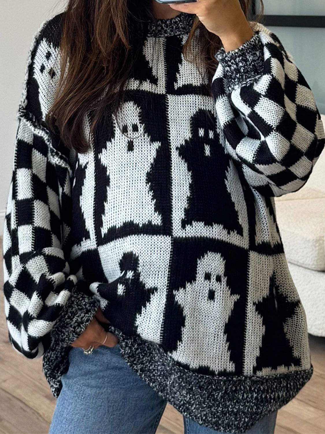 Ghost Dropped Shoulder Long Sleeve Sweater himalipasal