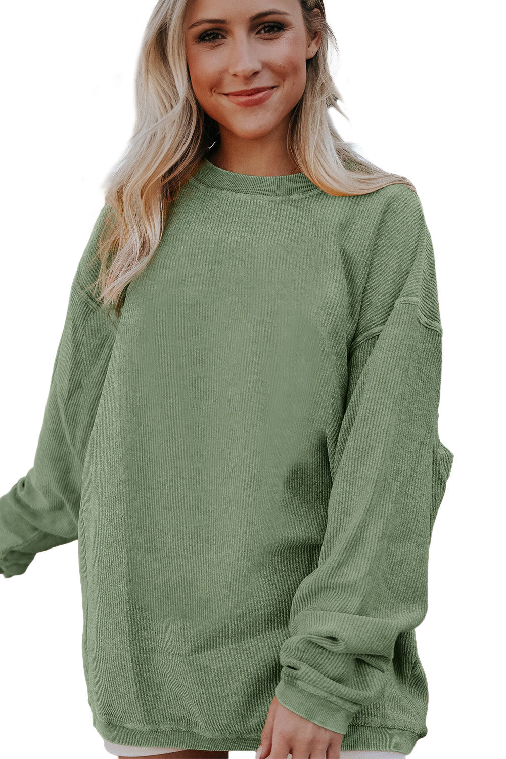 Grass Green Crinkle Rib Drop Shoulder Oversized Sweatshirt himalipasal