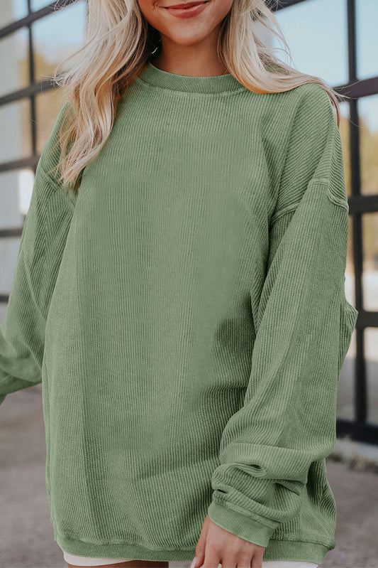 Grass Green Crinkle Rib Drop Shoulder Oversized Sweatshirt himalipasal