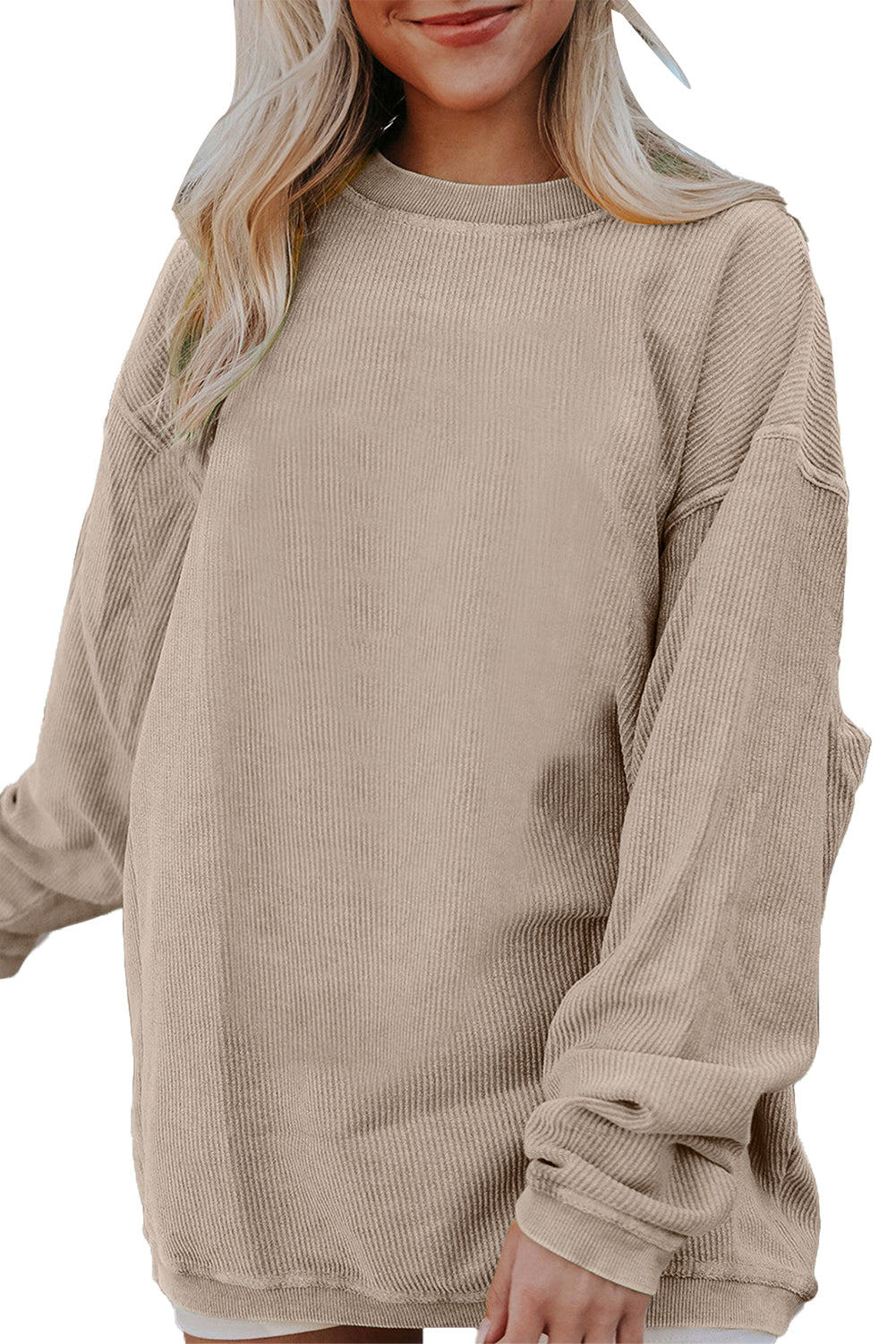 Grass Green Crinkle Rib Drop Shoulder Oversized Sweatshirt himalipasal