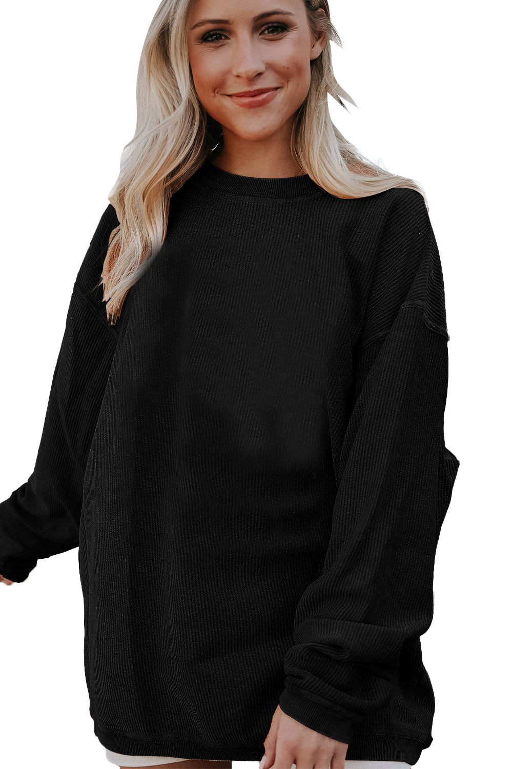 Grass Green Crinkle Rib Drop Shoulder Oversized Sweatshirt himalipasal