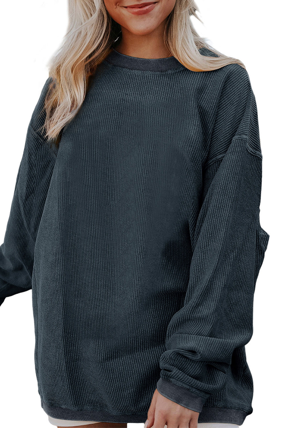 Grass Green Crinkle Rib Drop Shoulder Oversized Sweatshirt himalipasal