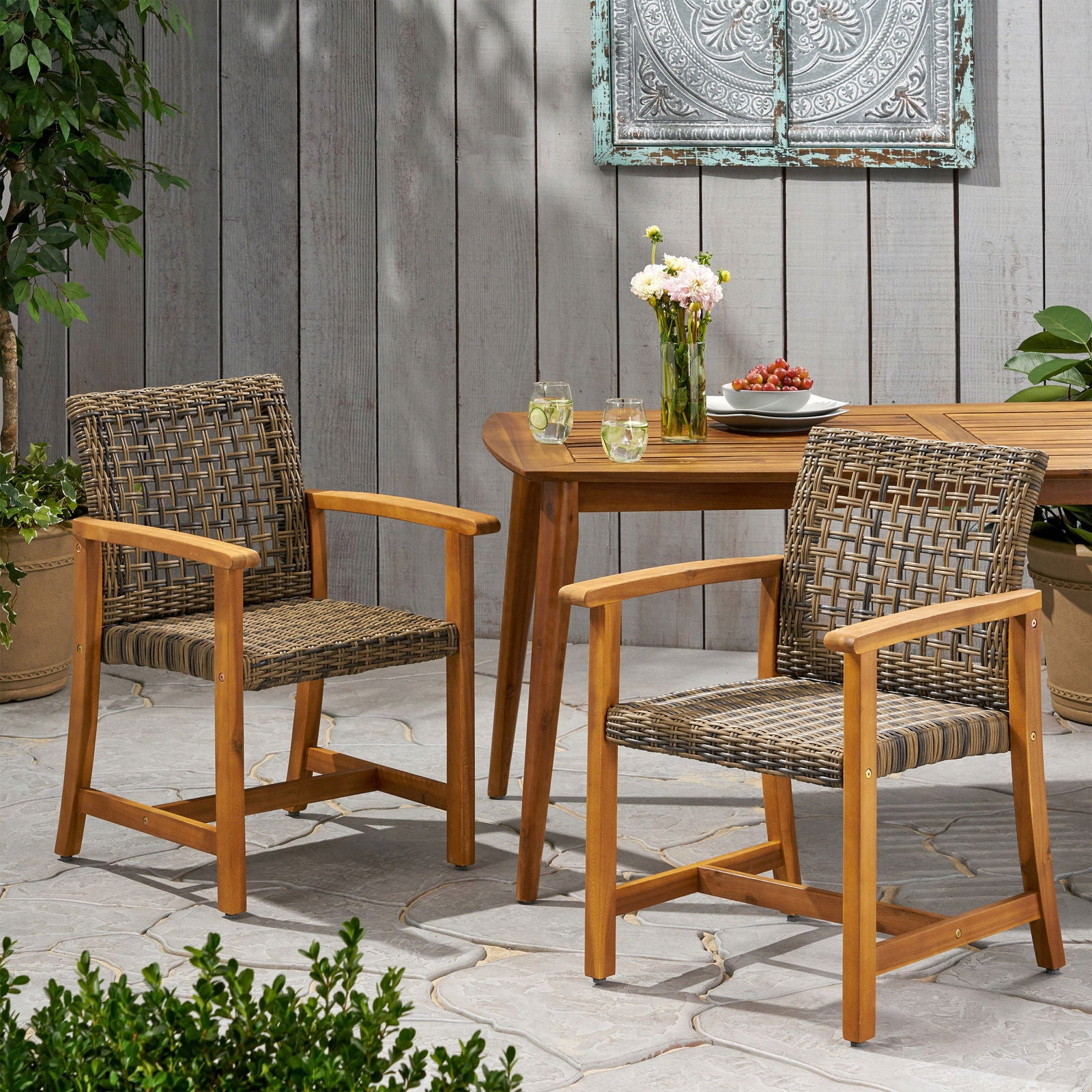 HAMPTON WOOD AND WICKER DINING CHAIR( SET OF 2 ) himalipasal