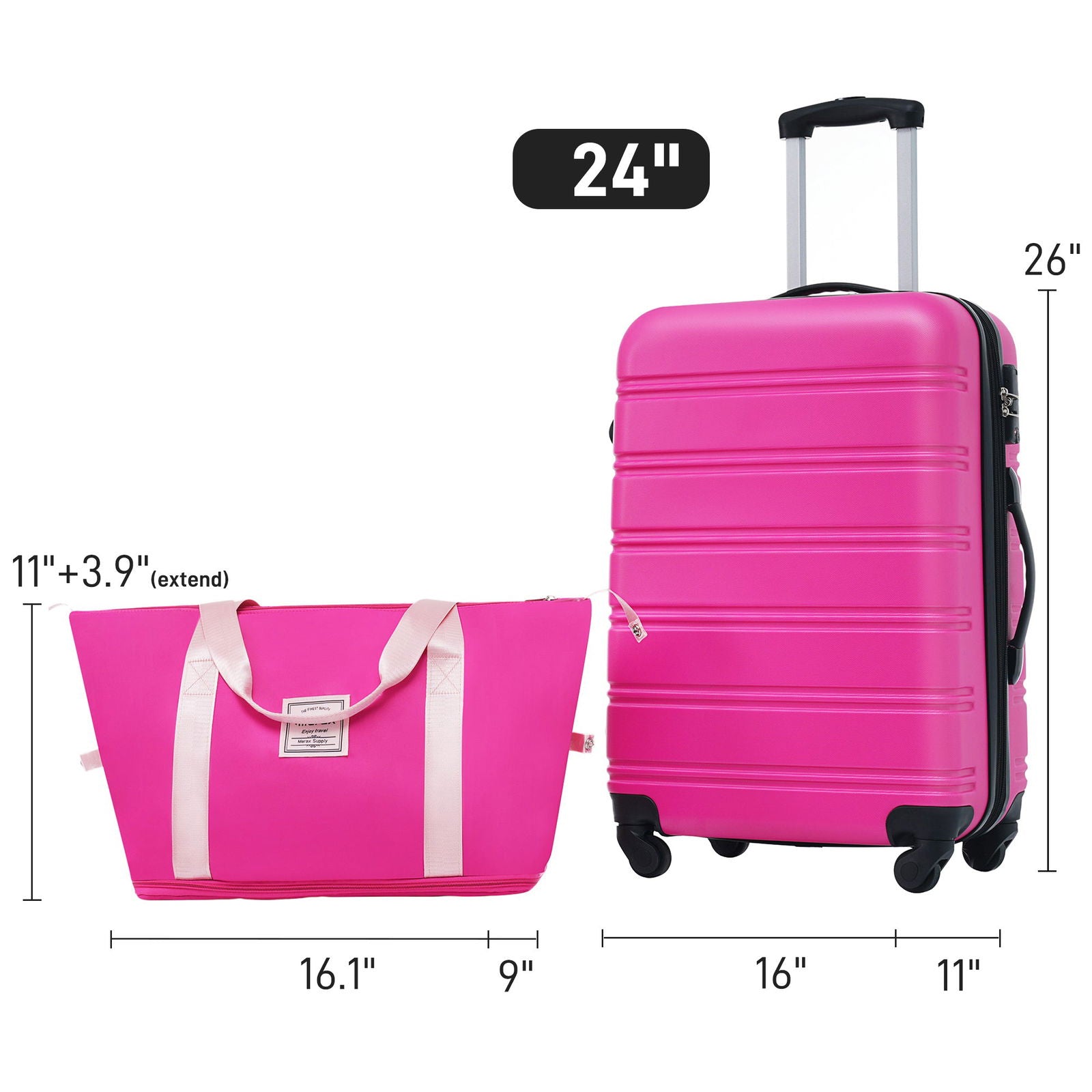 Hardshell Luggage Sets 24inches + Bag Spinner Suitcase with TSA Lock Lightweight himalipasal