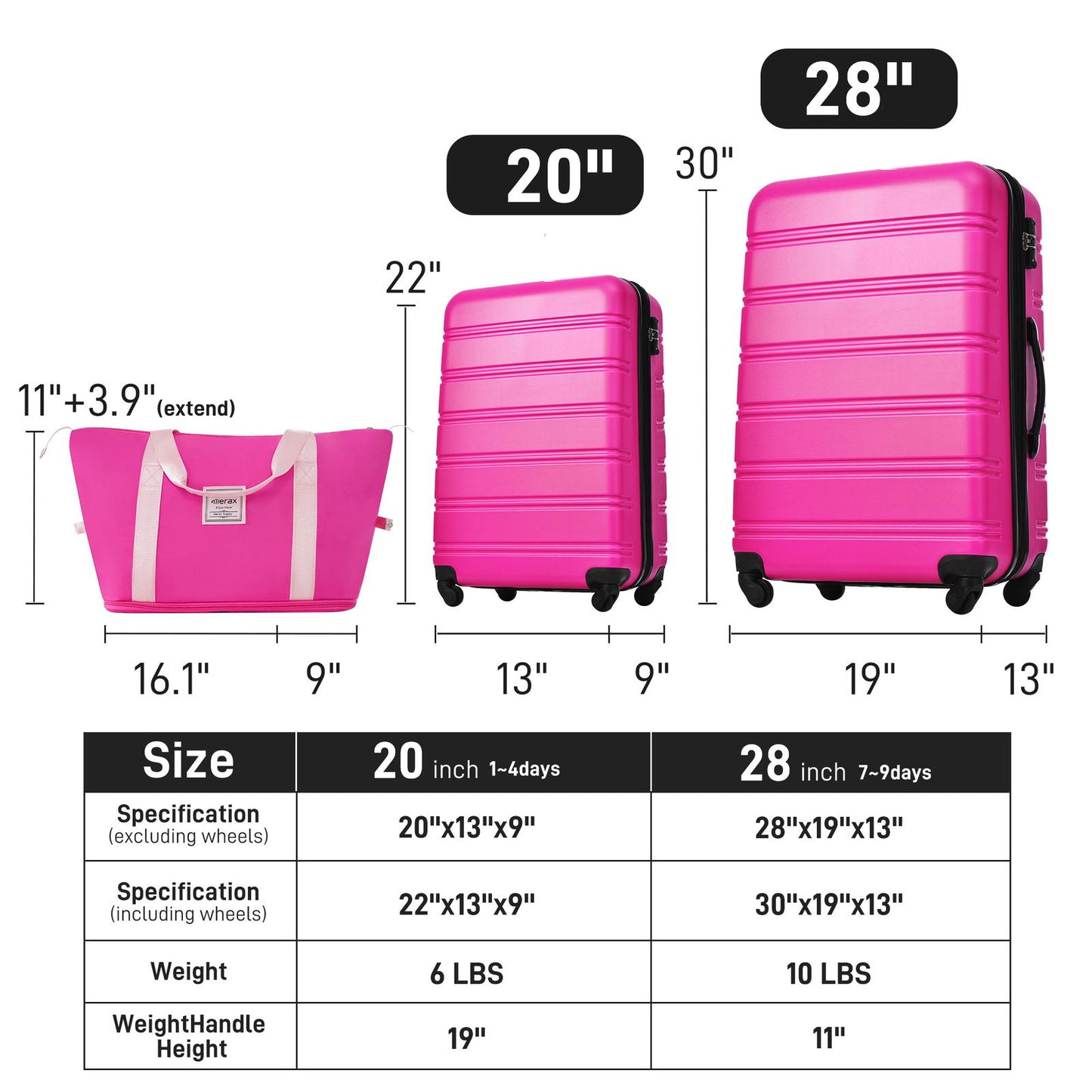 Hardshell Luggage Sets 2Pcs + Bag Spinner Suitcase with TSA Lock Lightweight 20" + 28" himalipasal