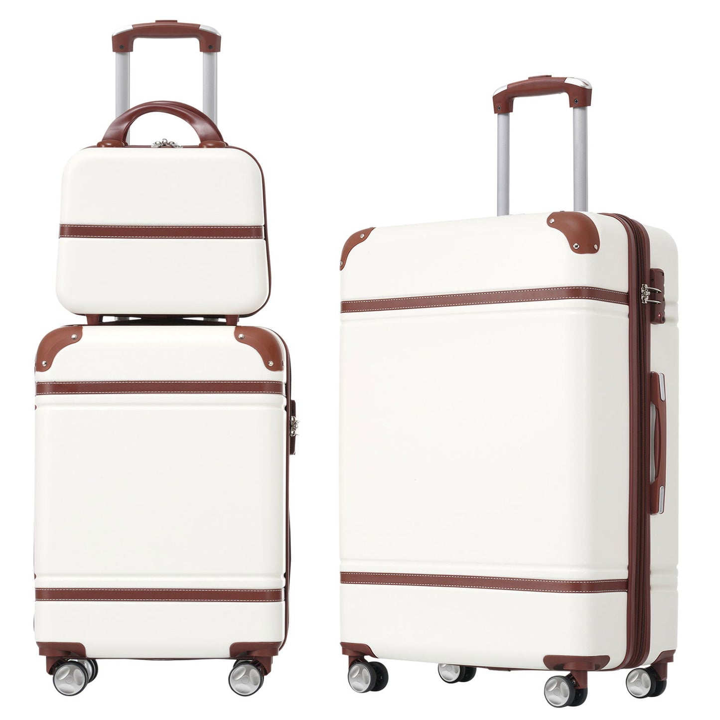 Hardshell Luggage Sets 3 Pieces 20"+24" Luggages and Cosmetic Case Spinner Suitcase with TSA Lock Lightweight,White himalipasal