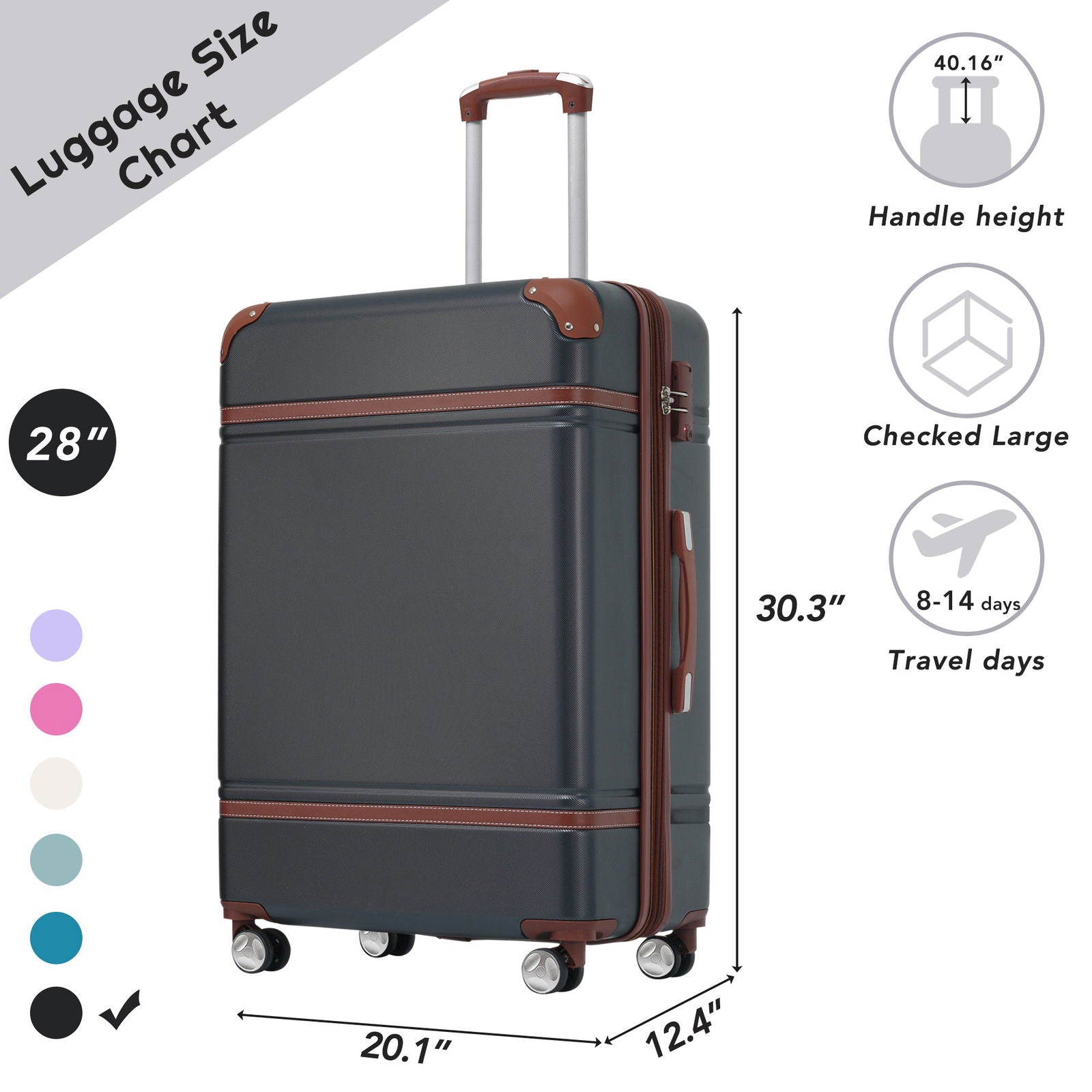 Hardshell Luggage with TSA lock , 28" Expandable Lightweight Suitcase with Spinner Wheels, Single Vintage Luggage,Black himalipasal