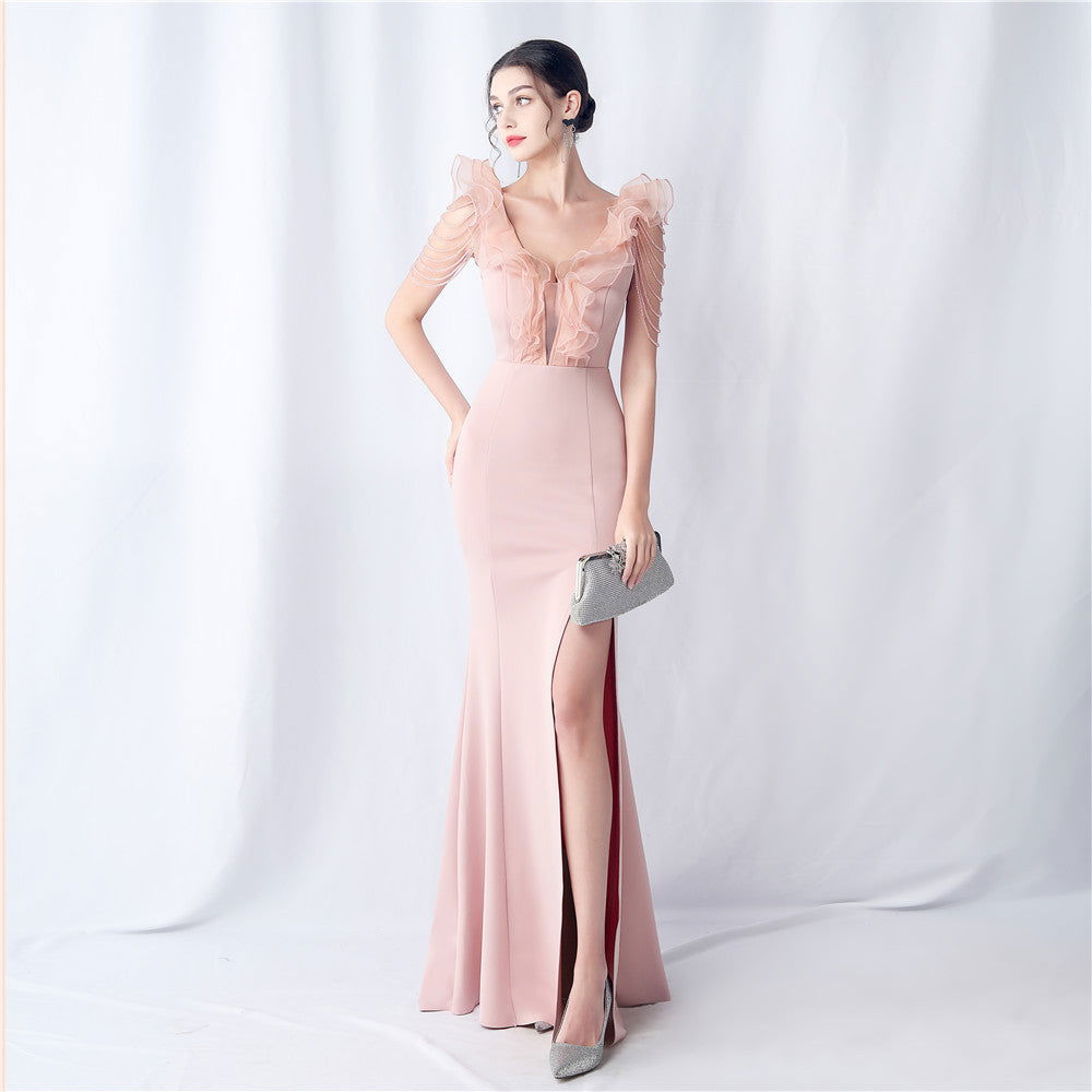 Heavy Industry Organza Wedding Dinner Annual Meeting Satin Evening Dress himalipasal