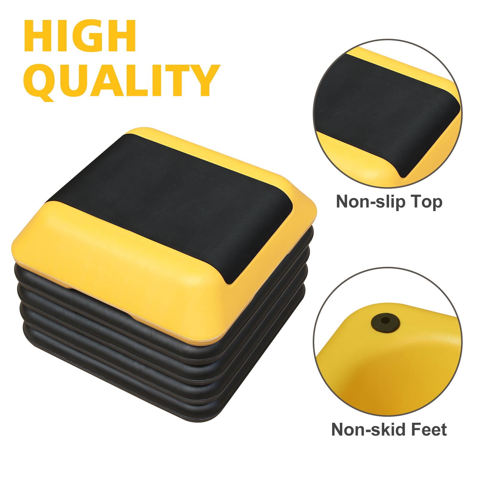 Height-Adjustable Step Aerobics Platform Fitness Equipment Stepper Trainer Exercise Step Platform with 4 Riser Yellow himalipasal