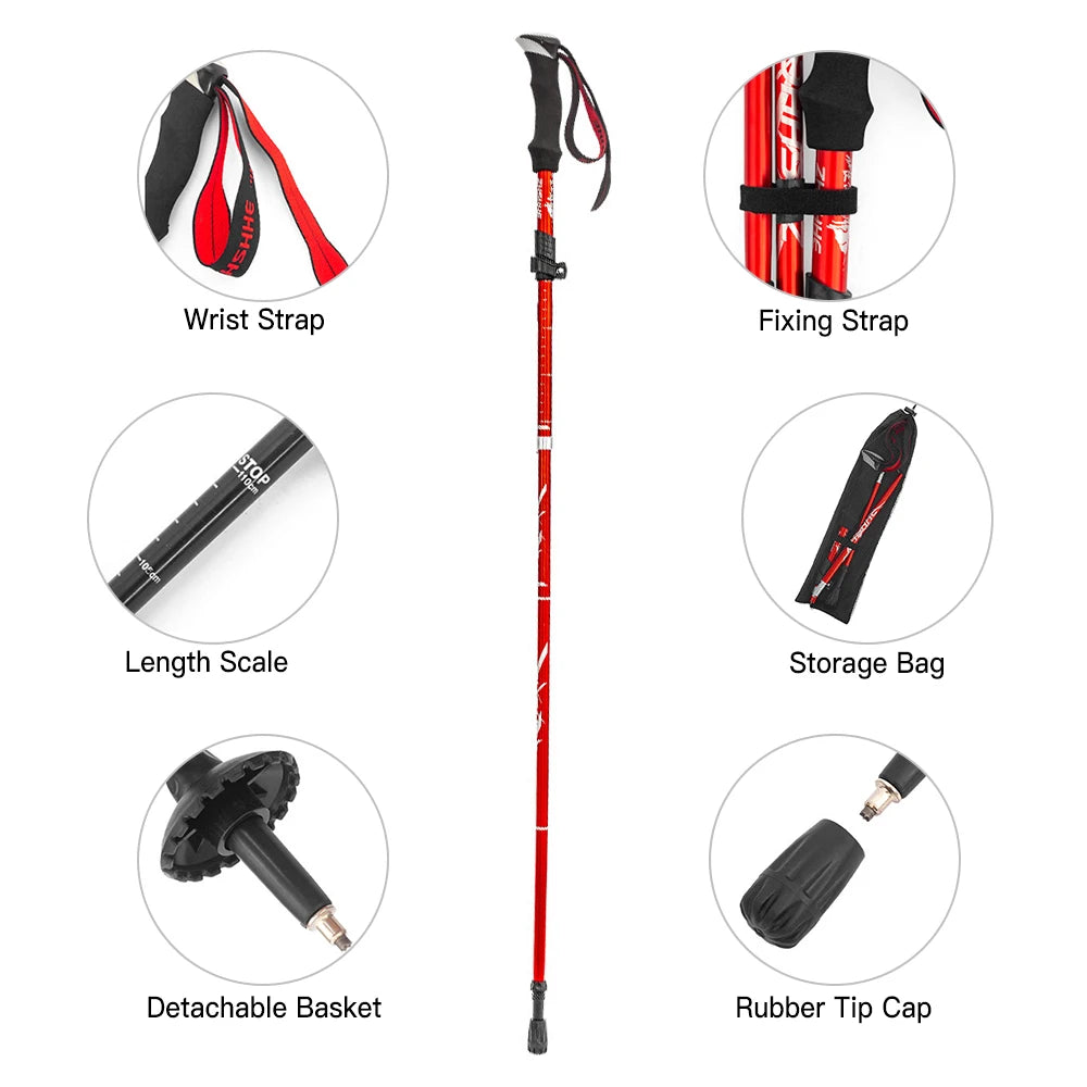 Hiking Lightweight Collapsible Trekking Pole Five-fold Walking Stick Outdoor Camping Backpacking Sticks Mountaineering Cane himalipasal