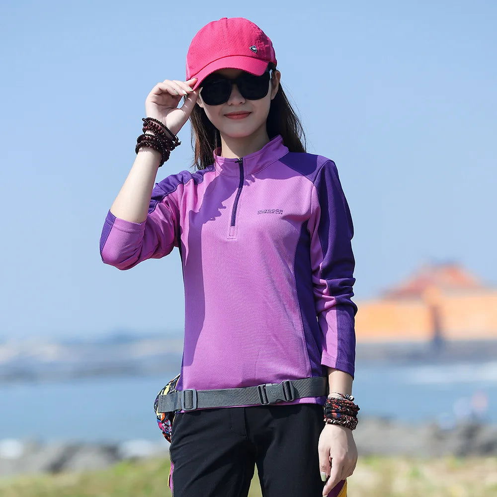 Hiking Shirt Outdoor Women's Collar T-shirt Breathable Quick-drying Thin Long-sleeved Elastics Sport Top Mountaineering Clothing himalipasal