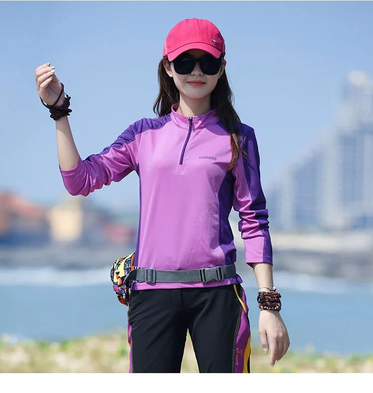 Hiking Shirt Outdoor Women's Collar T-shirt Breathable Quick-drying Thin Long-sleeved Elastics Sport Top Mountaineering Clothing himalipasal