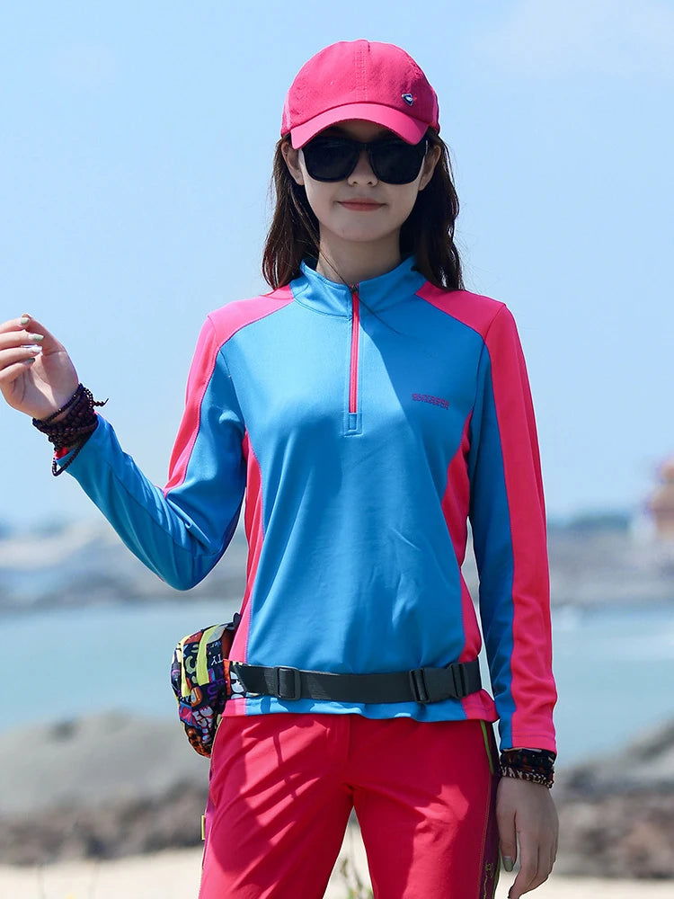 Hiking Shirt Outdoor Women's Collar T-shirt Breathable Quick-drying Thin Long-sleeved Elastics Sport Top Mountaineering Clothing himalipasal