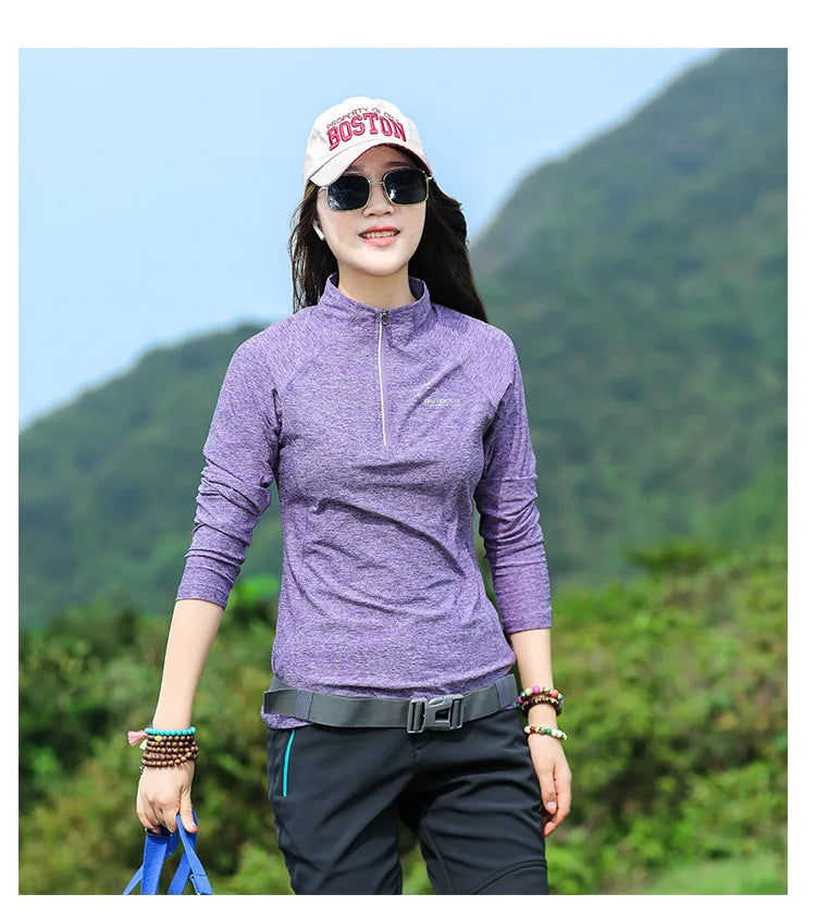 Hiking T-shirt Fashion Elastic Quick-drying Women Long-sleeved T-shirt Moisture Wicking Breathable Slim Mountaineering Clothes himalipasal