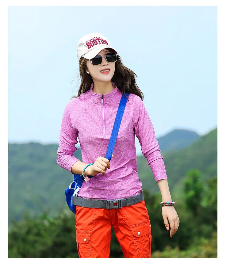 Hiking T-shirt Fashion Elastic Quick-drying Women Long-sleeved T-shirt Moisture Wicking Breathable Slim Mountaineering Clothes himalipasal