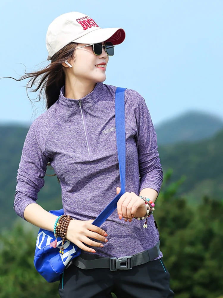 Hiking T-shirt Fashion Elastic Quick-drying Women Long-sleeved T-shirt Moisture Wicking Breathable Slim Mountaineering Clothes himalipasal