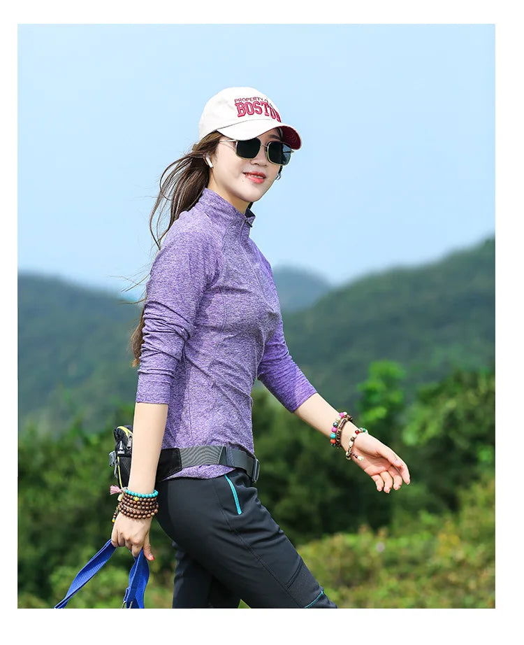 Hiking T-shirt Fashion Elastic Quick-drying Women Long-sleeved T-shirt Moisture Wicking Breathable Slim Mountaineering Clothes himalipasal