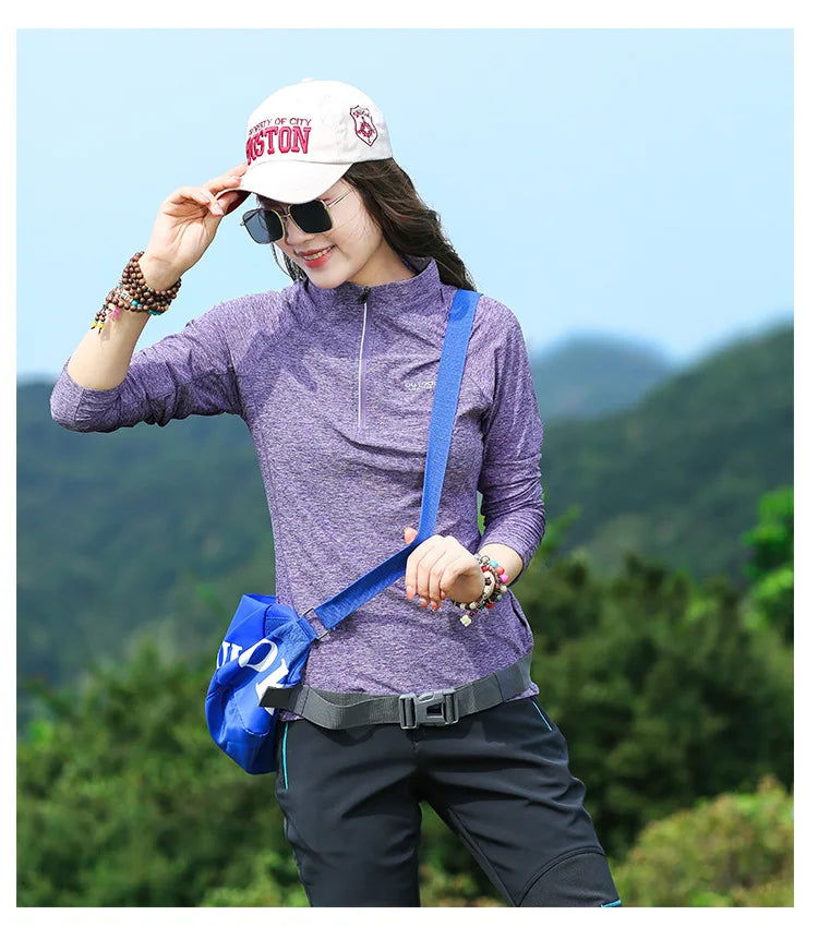 Hiking T-shirt Fashion Elastic Quick-drying Women Long-sleeved T-shirt Moisture Wicking Breathable Slim Mountaineering Clothes himalipasal