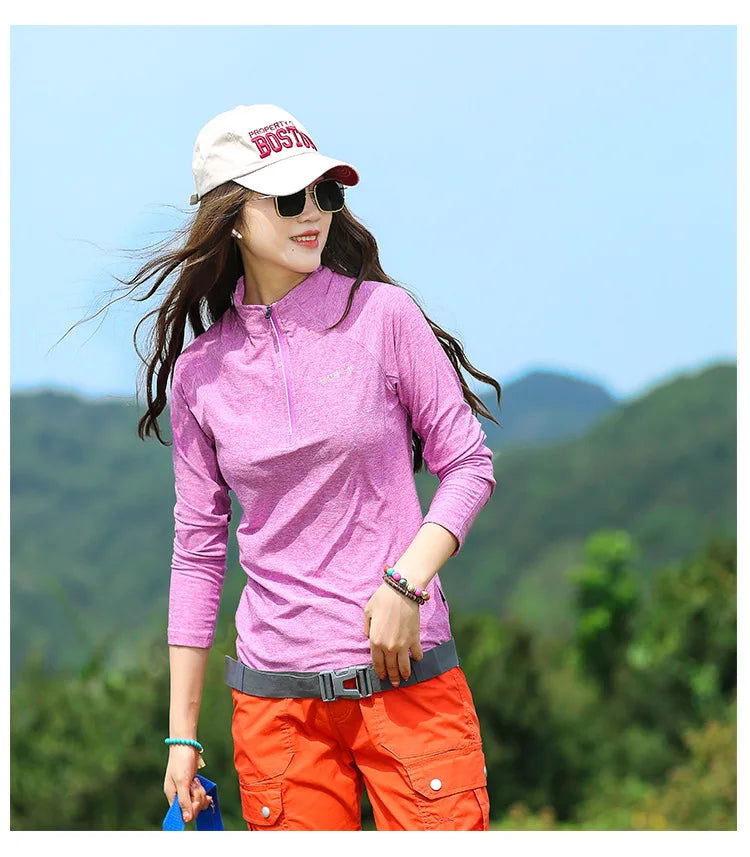 Hiking T-shirt Fashion Elastic Quick-drying Women Long-sleeved T-shirt Moisture Wicking Breathable Slim Mountaineering Clothes himalipasal