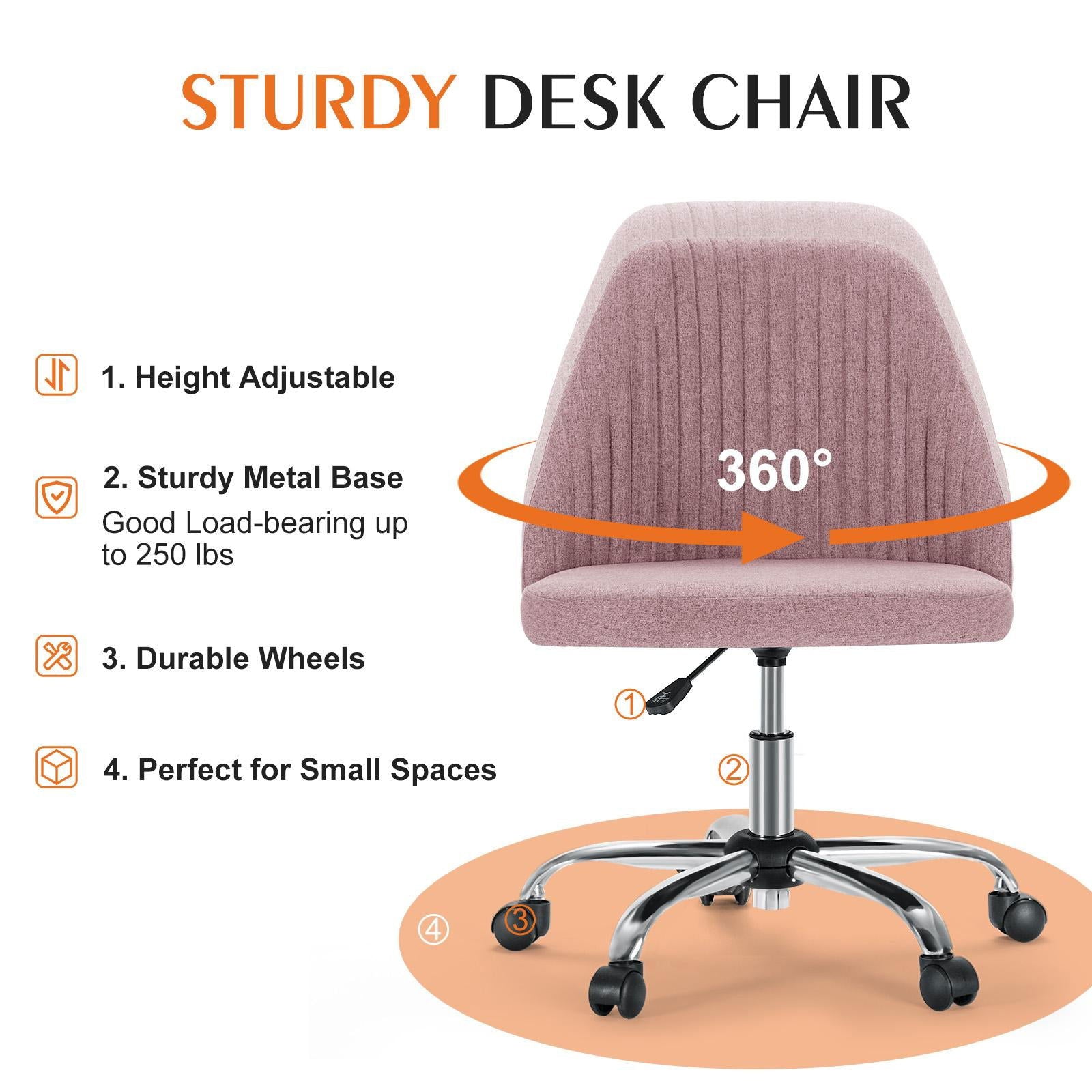 Home Office Desk Chair - Adjustable Rolling Chair, Armless Cute Modern Task Chair for himalipasal