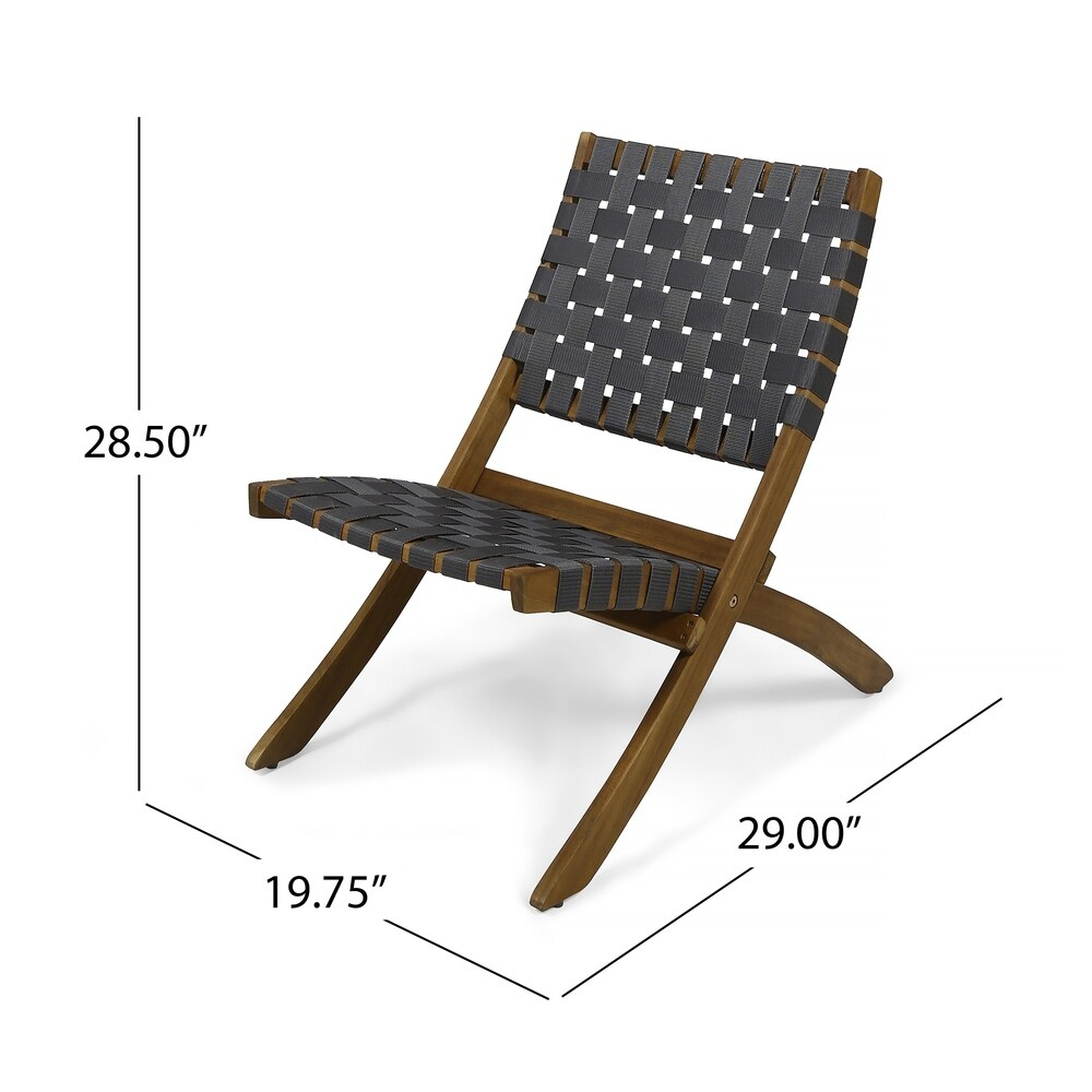 Huntsville Outdoor Foldable 2 Seater Acacia Wood Chat Set with Strapping Belt Accents, Brown and Gray himalipasal