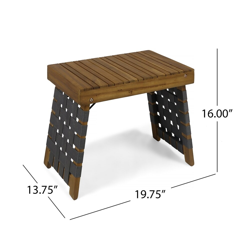 Huntsville Outdoor Foldable 2 Seater Acacia Wood Chat Set with Strapping Belt Accents, Brown and Gray himalipasal