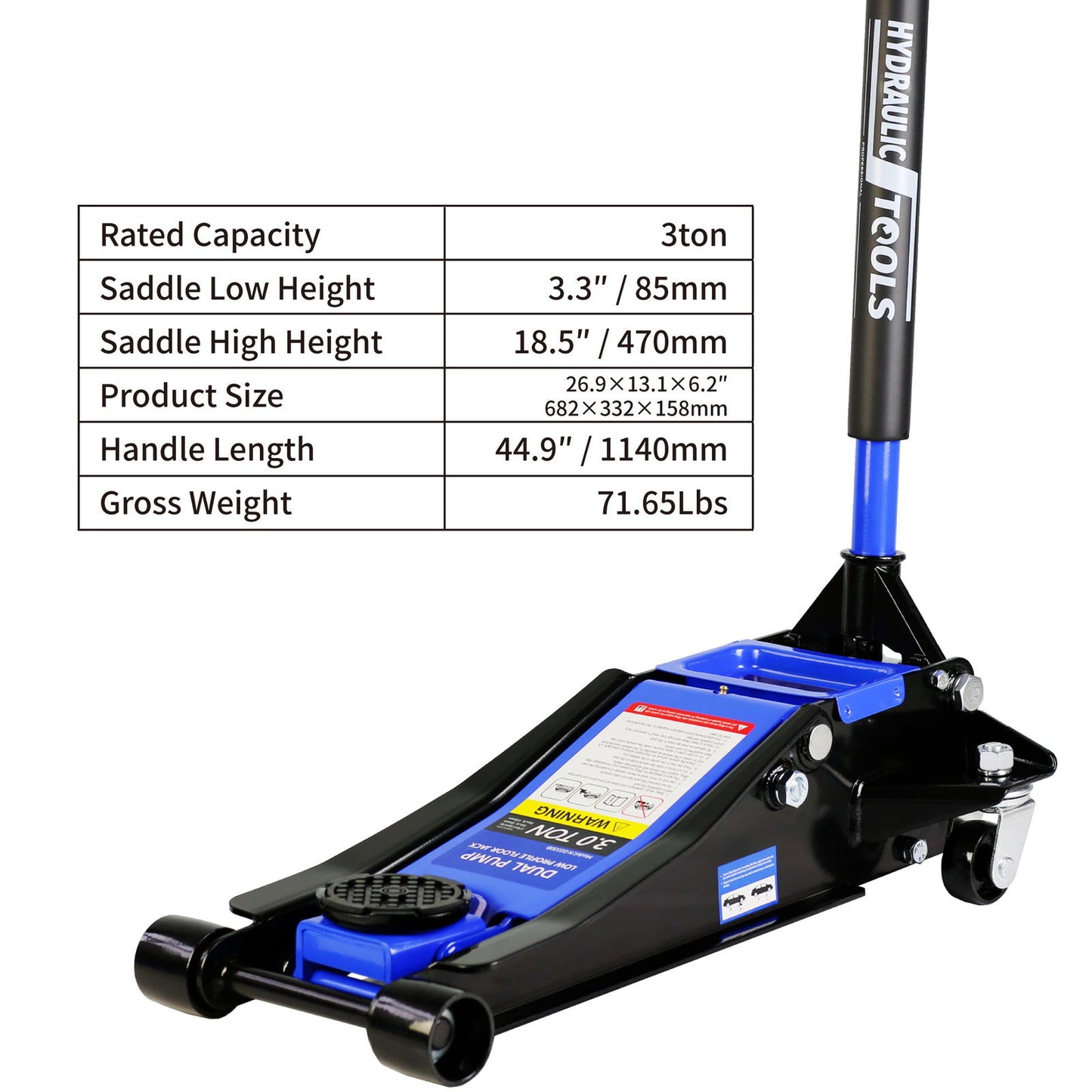 Hydraulic Low Profile and Steel Racing Floor Jack 3 Ton (6600 lb) Capacity, with Dual Piston Quick Lift Pump, Blue Lifting range 3.3"-18.5" himalipasal