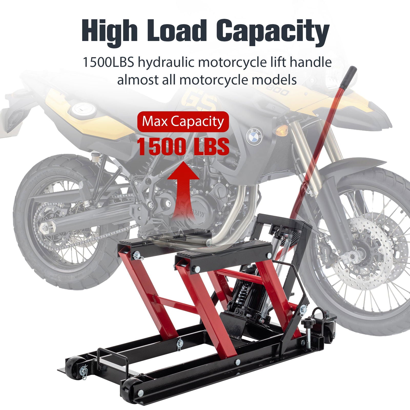 Hydraulic Motorcycle Lift Jack, 1500 LBS Capacity Foot-Operated Motorcycle Lift Table, ATV Scissor Lift Jack with 4.5" - 15" Lifting Range, Portable Motorcycle Lift Table with Wheels himalipasal