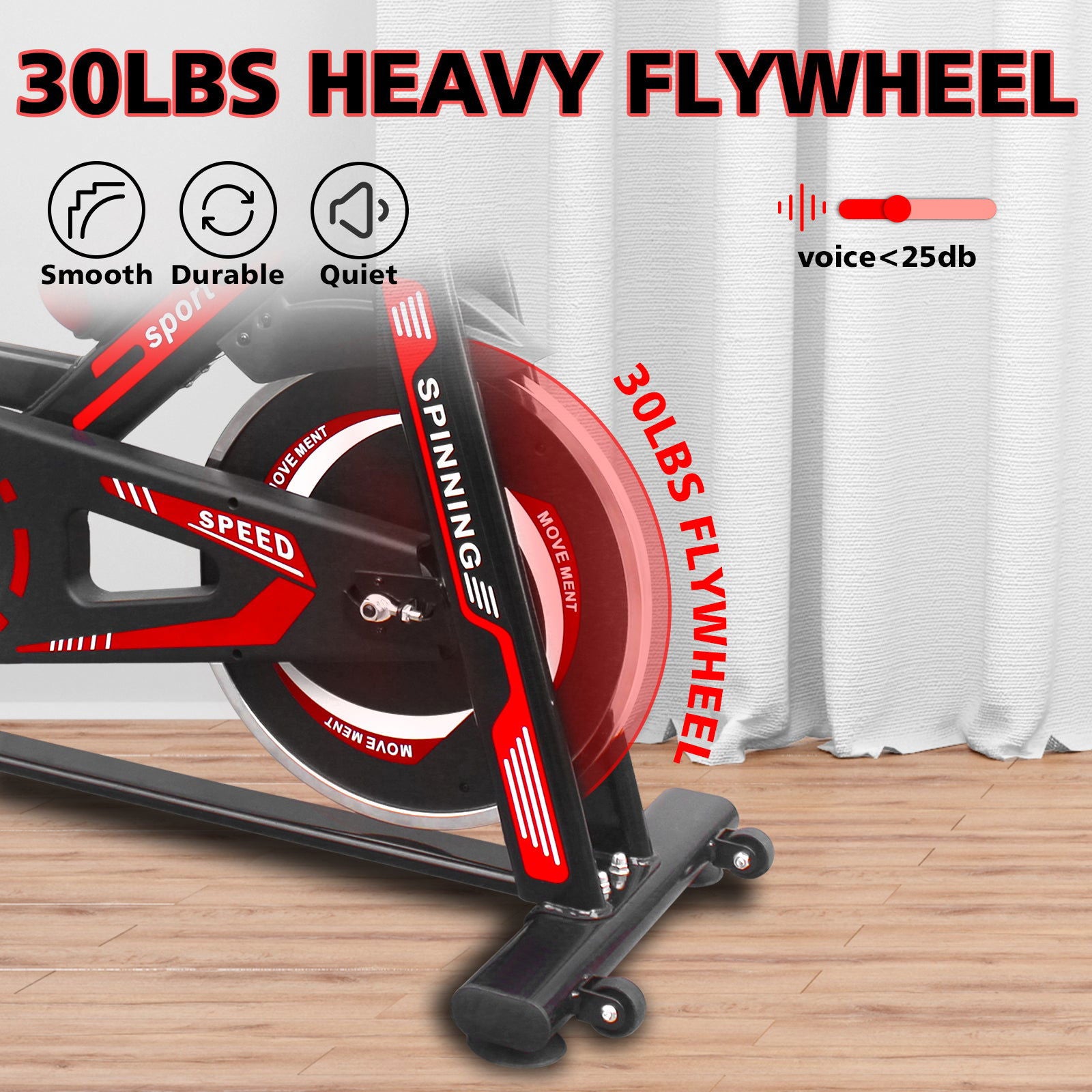 Indoor Exercise Bike Cycling Bike with Comfortable Seat Cushion Black+Red himalipasal