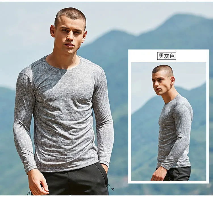 Jiking Shirt Quick-drying Men's Elastic Breathable Gym T-shirt Long-sleeved Outdoor Sports Top Running Mountaineering Clothes himalipasal