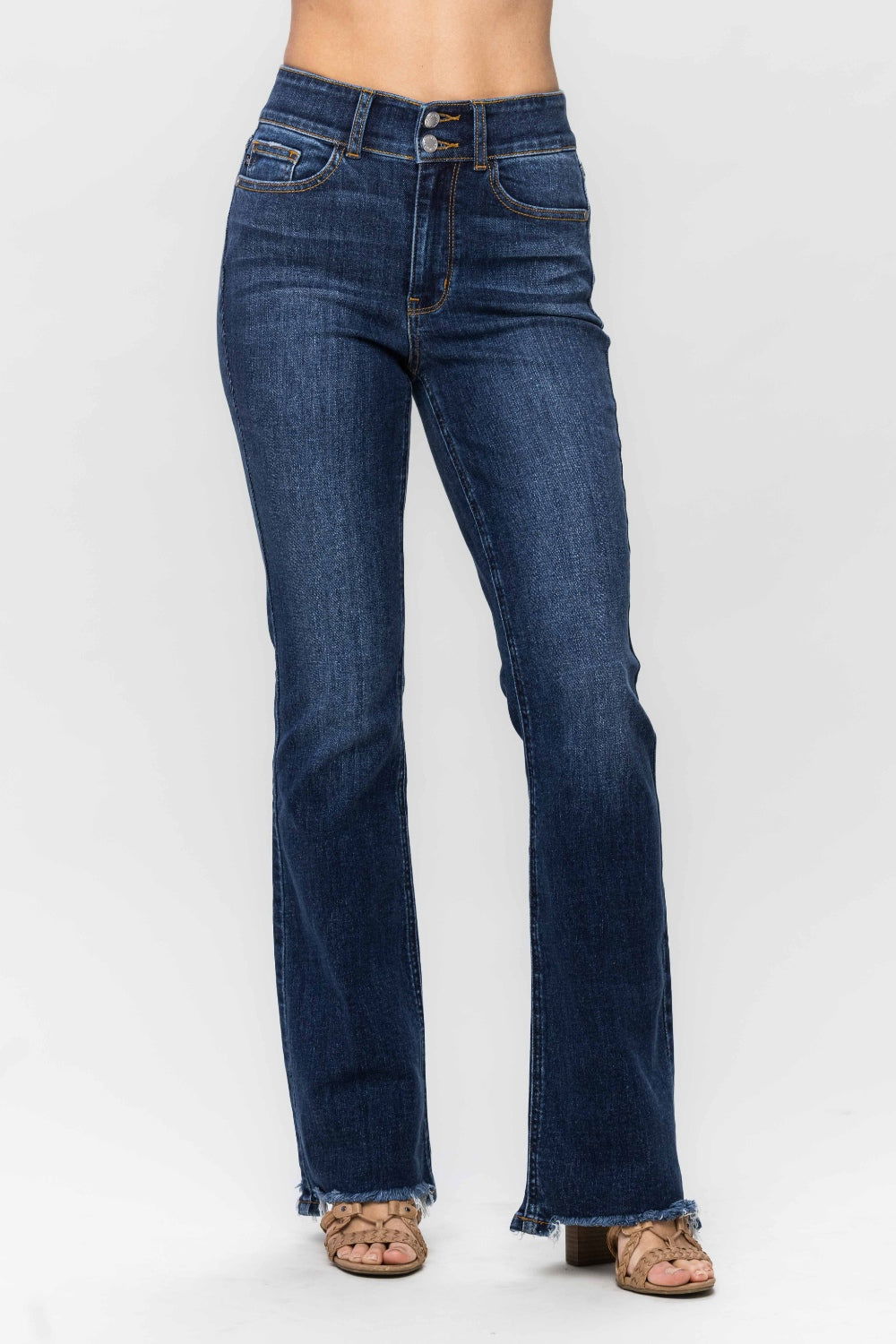 Judy Blue Full Size Frayed Hem Bootcut Jeans himalipasal