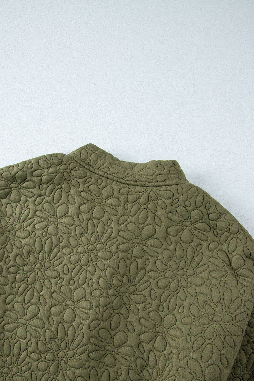 Jungle Green Plain Floral Embossed Zip Up Jacket himalipasal