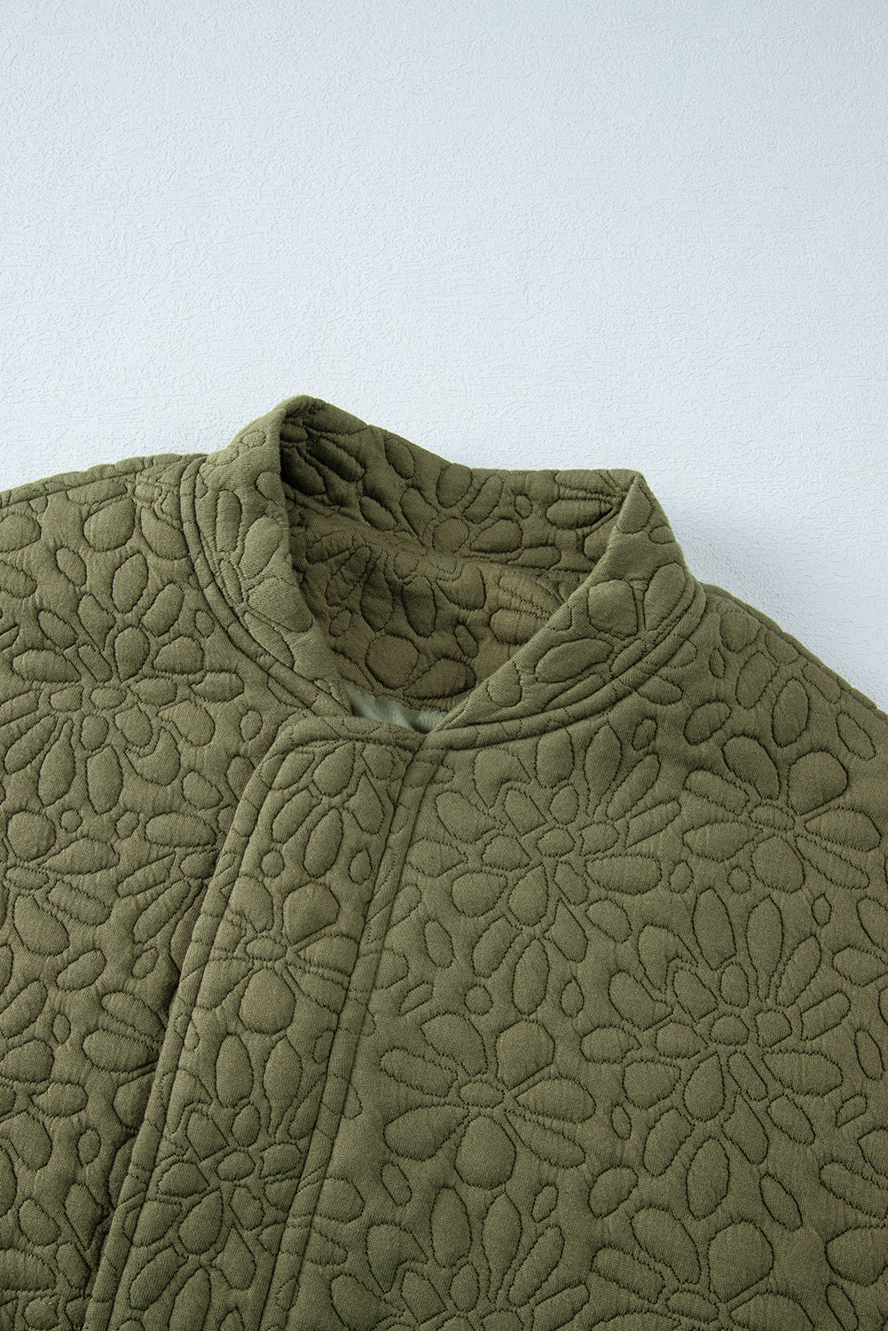 Jungle Green Plain Floral Embossed Zip Up Jacket himalipasal