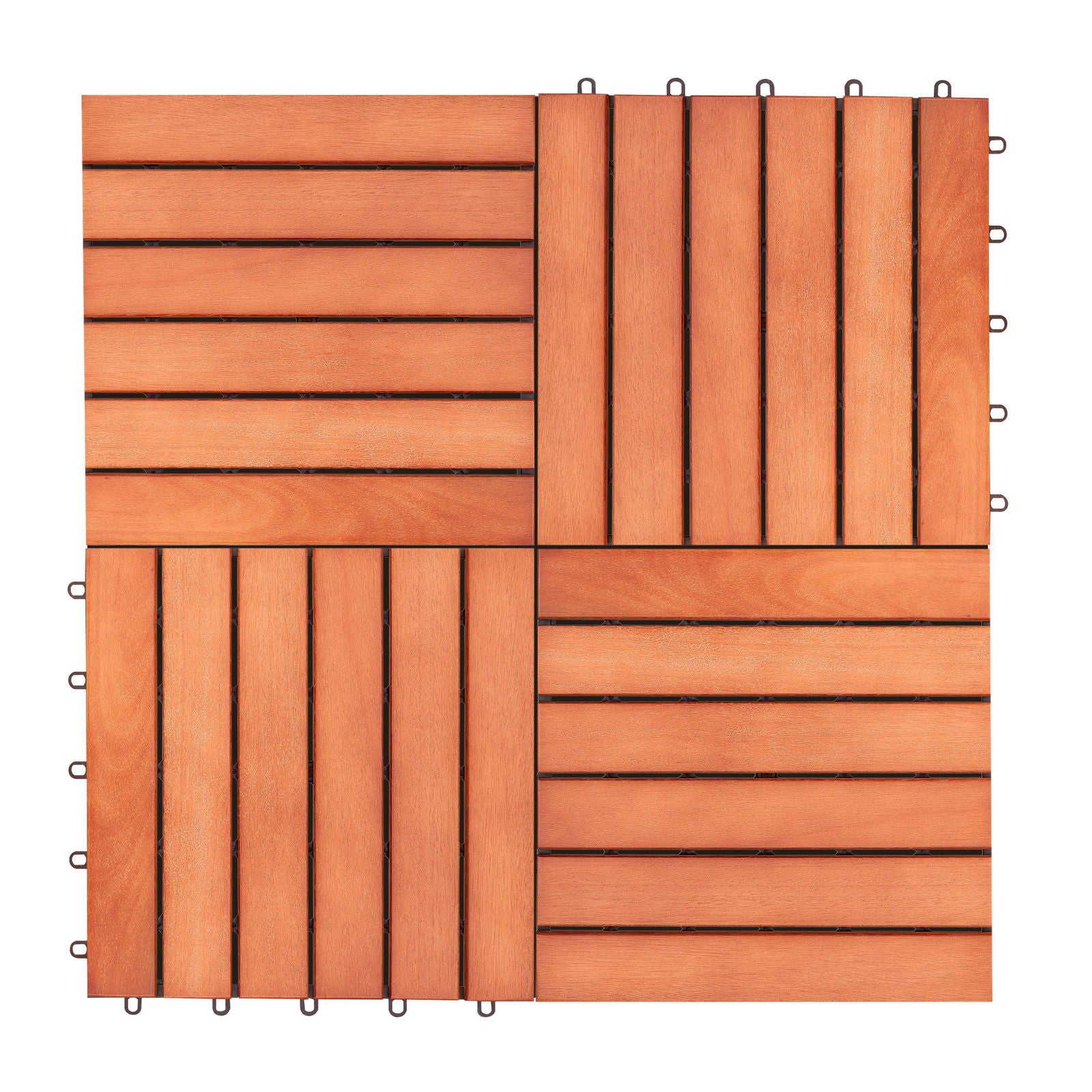 Kaia 6-Slat Reddish Brown Wood Interlocking Deck Tile (Set of 10 Tiles) himalipasal