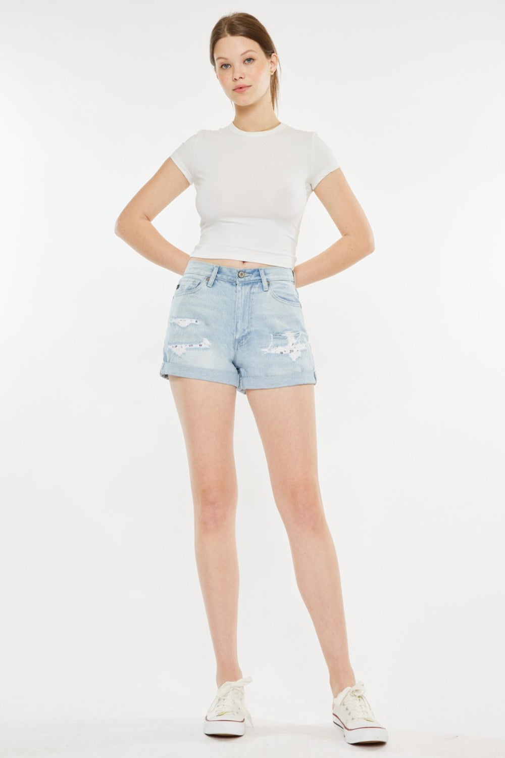 Kancan High Rise Repaired Mom Denim Shorts himalipasal