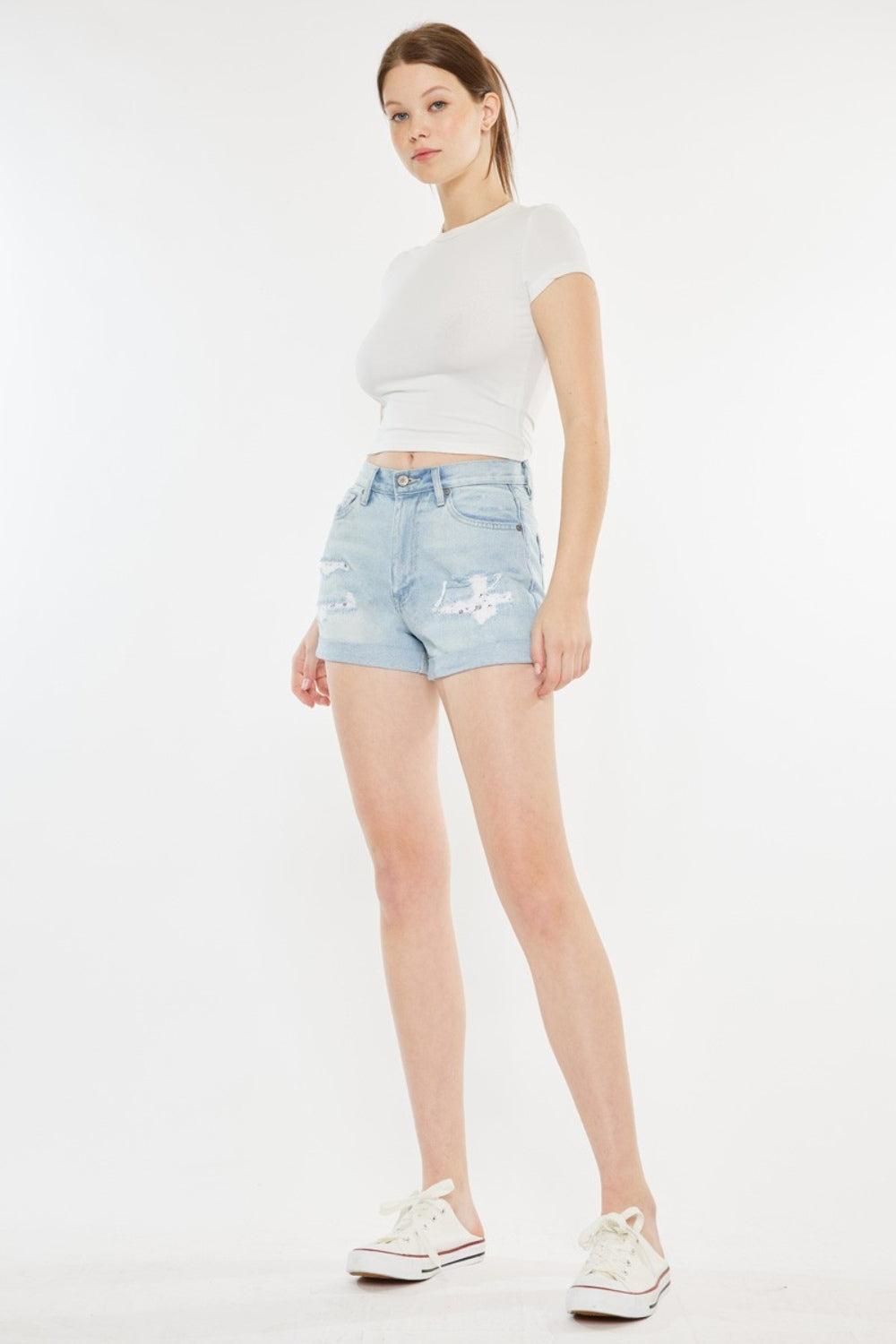 Kancan High Rise Repaired Mom Denim Shorts himalipasal