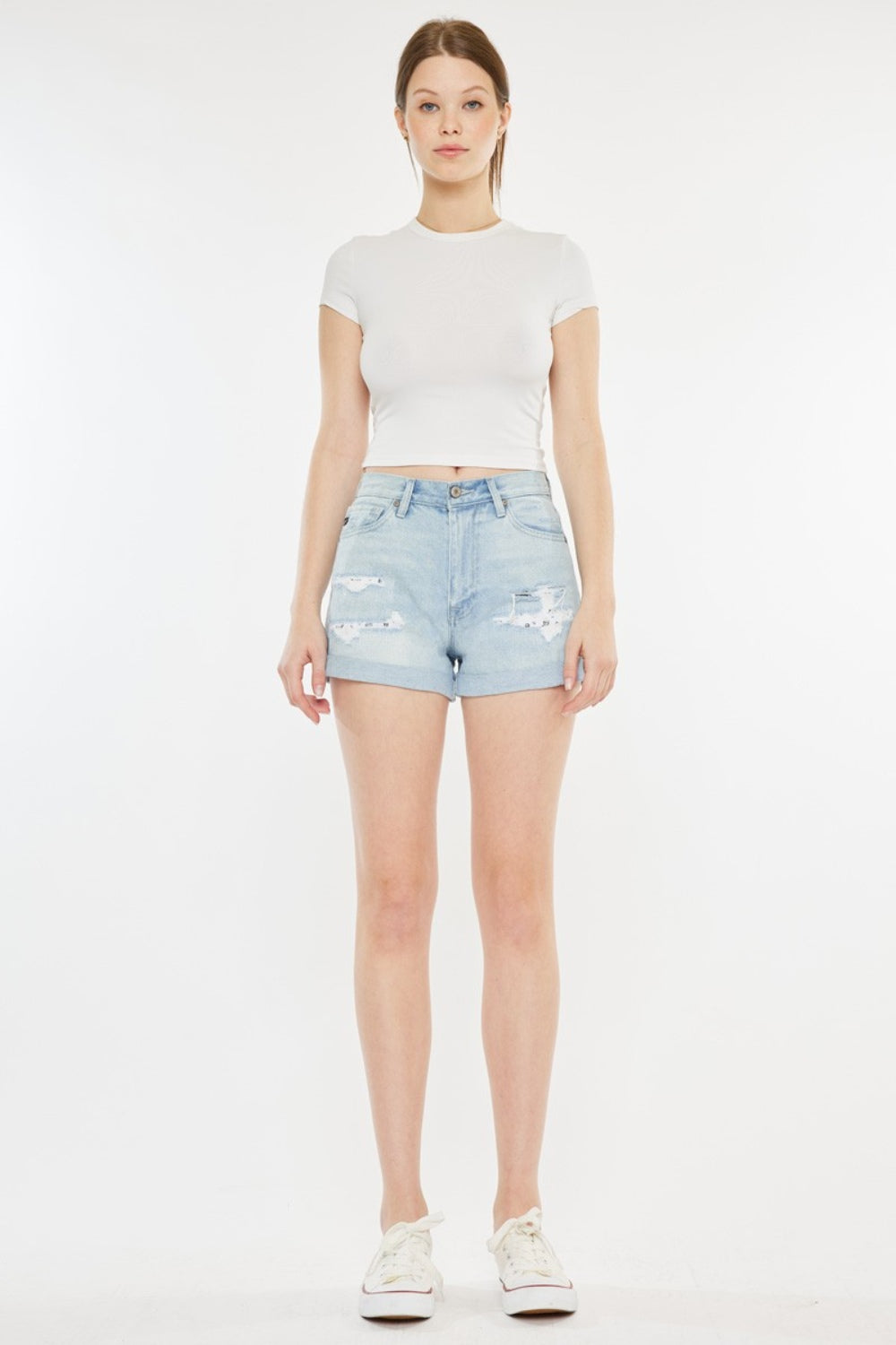 Kancan High Rise Repaired Mom Denim Shorts himalipasal