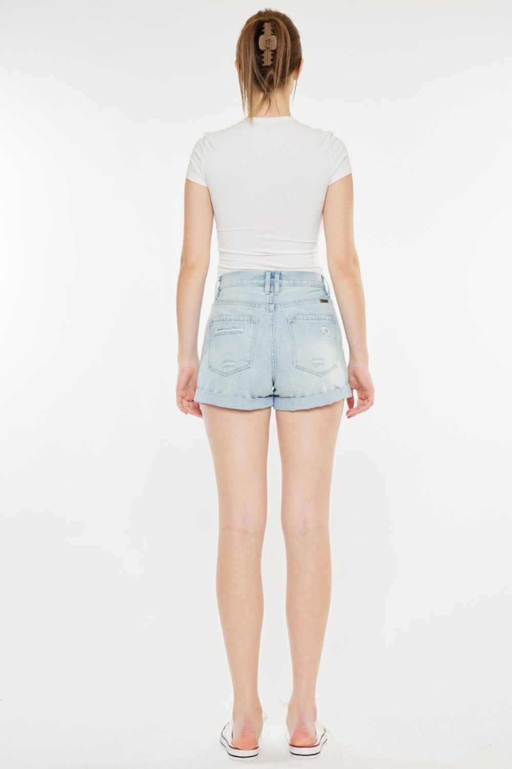 Kancan High Rise Repaired Mom Denim Shorts himalipasal