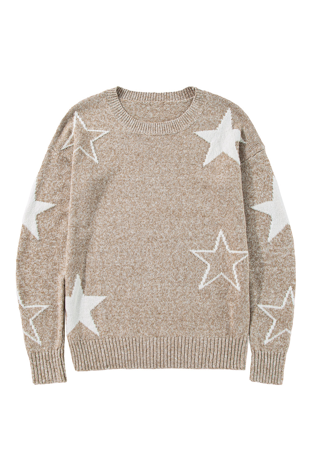 Khaki Star Pattern Drop Shoulder Knit Sweater himalipasal