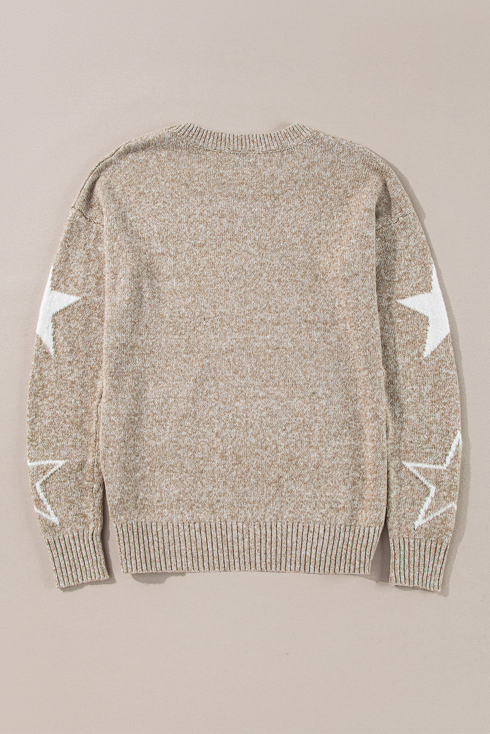 Khaki Star Pattern Drop Shoulder Knit Sweater himalipasal