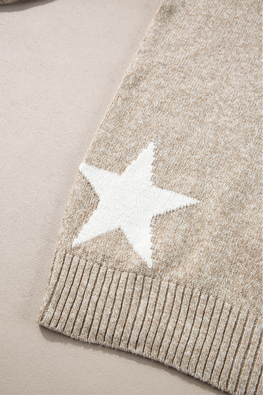 Khaki Star Pattern Drop Shoulder Knit Sweater himalipasal