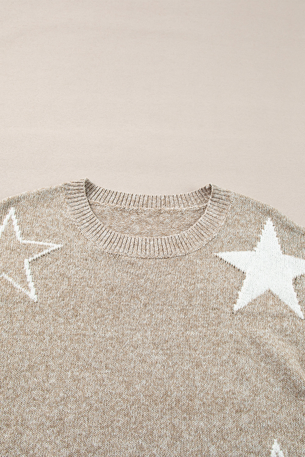 Khaki Star Pattern Drop Shoulder Knit Sweater himalipasal