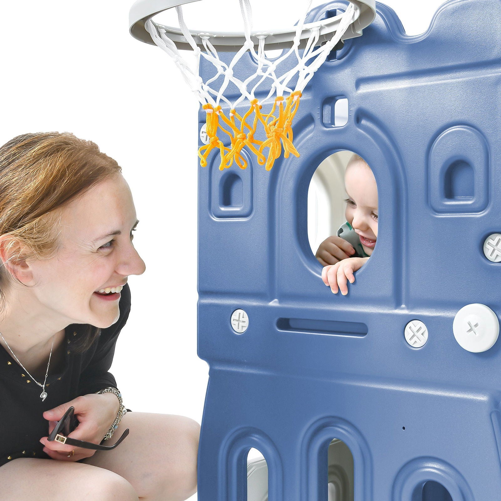 Kids Slide Playset Structure, Freestanding Castle Climber with Slide and Basketball Hoop, Toy Storage Organizer for Toddlers, Kids Climbers Playhouse for Indoor Outdoor Playground Activity. himalipasal