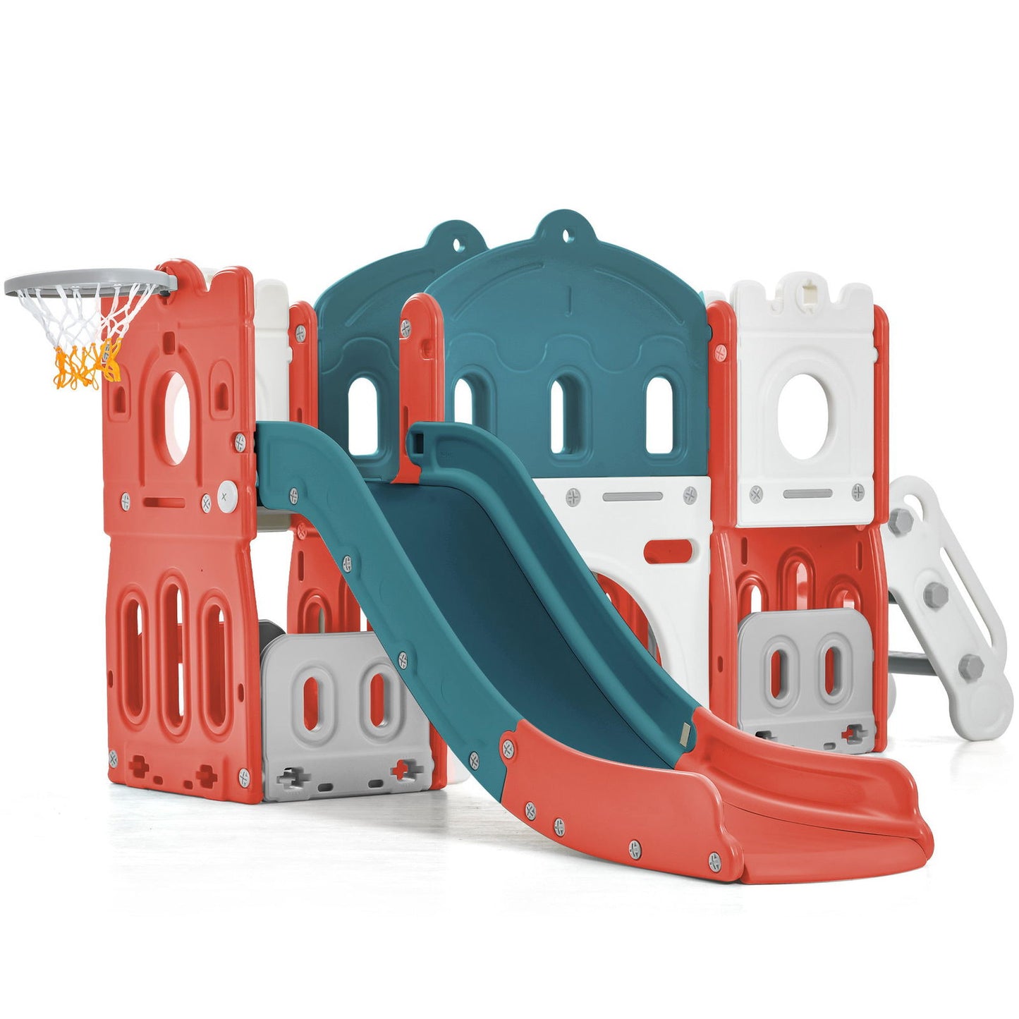 Kids Slide Playset Structure, Freestanding Castle Climber with Slide and Basketball Hoop, Toy Storage Organizer for Toddlers, Kids Climbers Playhouse for Indoor Outdoor Playground Activity himalipasal