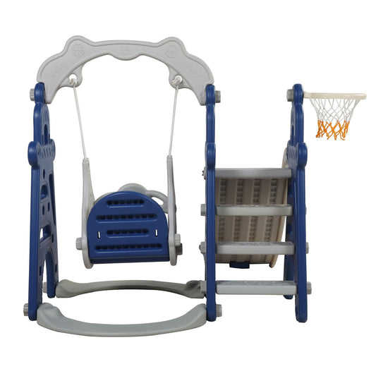 Kids Swing and Slide Set 3-in-1 Slide with Basketball Hoop for Indoor and Outdoor Activity Center,Blue+Gray himalipasal